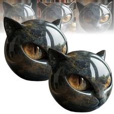 Luxury Black Cat Stone Sculpture Resin Desktop Ornament Elegant Home Decor