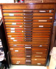 Vintage letterpress type cabinet with 24 x cases of type