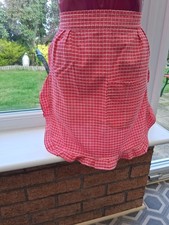 Vintage pink half pinny / waist apron with front pocket and frilled edges