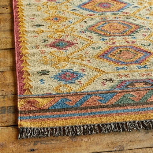 Wool jute kilim rug - wool,