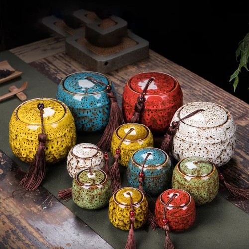 Ceramic tea jar colorful - ceramic,