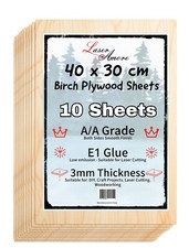 Birch Plywood Sheets 40x30-3mm Laser Craft, Model Pyrography, Grade A/A - 10Pack