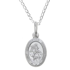 Small oval silver St Saint Christopher pendant necklace with 16" chain and box