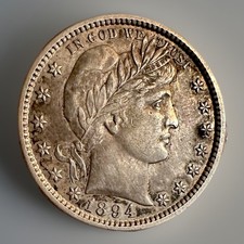 US, Barber 1/4 Dollar 1894 S, Grade GEF/AU