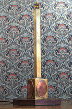 Early 20th Century Brass & Copper Obelisk Column Table Lamp Antique Art Deco