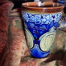 Antique Queen Victoria 1897 Jubilee Doulton ?Stoneware Blue  Beaker,CHIPS ON RIM