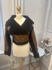 PLT Contrast Faux Leather Boned Waist Borg Lined Tan/Black Crop Jacket Size 10