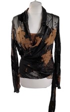 Renato Nucci Blouse Silk Blend Floral Pattern Long Sleeve Wrap Brown EU 40 UK 12
