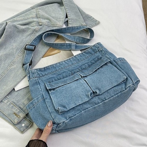 Vintage denim messenger bag - denim,