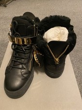Giuseppe Zanotti high-top leather sneaker with gold zippers/gold hardware UK7