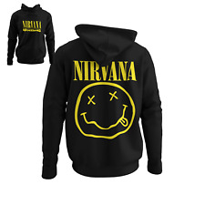 Mens Hoodie Nirvana Smiley Yellow Hooded Sweatshirt Kurt Cobain Concert Gift