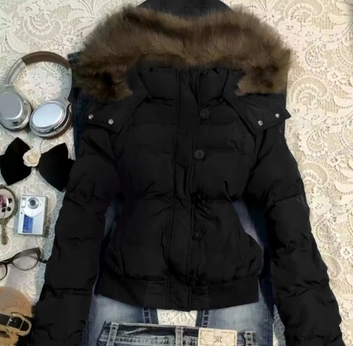 Womens puffer jacket fur hood - womens,