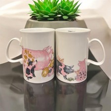 Vintage Dunoon Bone China Mugs x 2 - Cherry Denman - ' Beasties ' - Mud Larks
