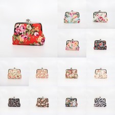 Women Flower Coin Purses Floral Kiss-lock Pouch Canvas Clasp Closure Wallet