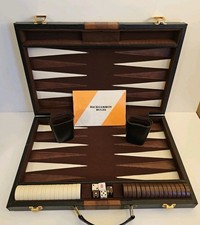 Large Vintage Backgammon Travel Set - Foux Leather Case - Complete - See photos 