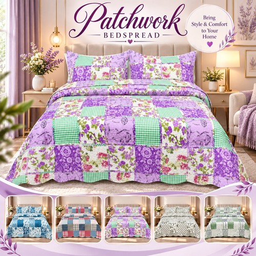 Quilted patchwork bedspread - quilted,