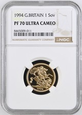 1994 Royal Mint UK Gold Proof Full Sovereign NGC PF70 Ultra Cameo