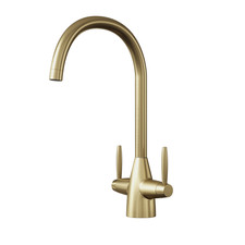 Astrid Dual Lever Kitchen Mixer Tap Brushed Brass | Modern Sink