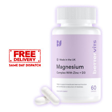 Bettervits Magnesium Glycinate Complex  Citrate, Zinc & Vitamin-D3  60 Caps UK