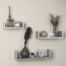 Set of 3 U Shape Floating Wall Shelves Storage Display Shelf White Black Grey 