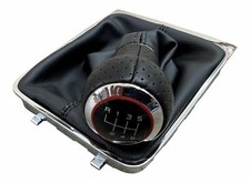 For VW Passat 3C B6 Leather Shift Knob 6-Speed Black Chrome Red