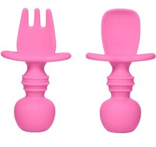 Baby Fork And Spoon Set , Silicone Self Feeding Utensil With Carry Case BPA-Free