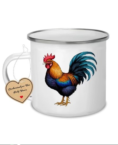 Enamel cup hen rooster - enamel,