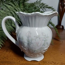 Maryleigh Pottery Staffordshire Floral Jug Vase White Gold Trim Vintage England