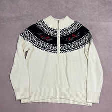 Vintage Knitted Cardigan Embroidered Bird Patterned Zip Up Knit Sweater Women's