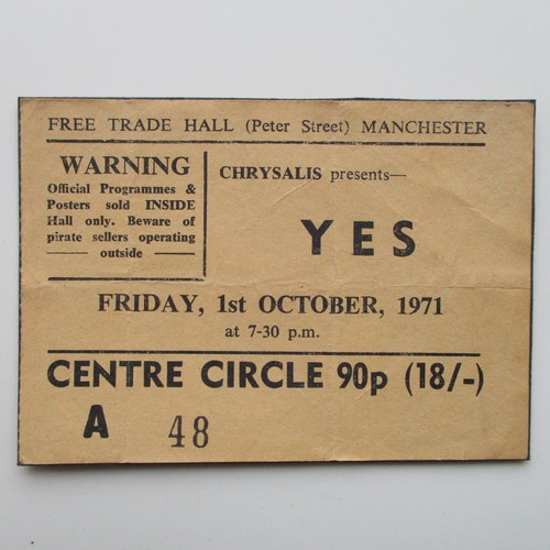 Yes 1971 concert ticket stub - concert,