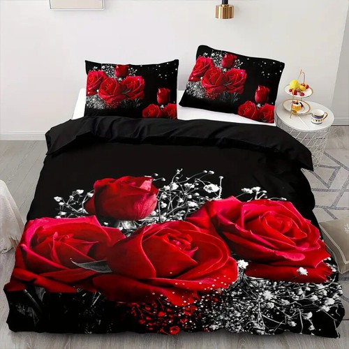 Red rose babysbreath duvet - rose,