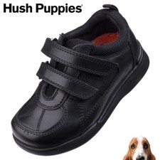 Hush Puppies Boys Infants School Shoes Hook & Loop Black Leather UK 4 - 12