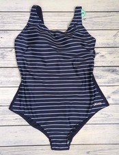 Zoggs Yarra Scoopback Padded Swimsuit Swimming Costume Navy Striped UK 18
