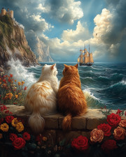 8x10 Cats sitting by stormy