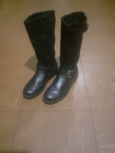 Girls black flat boots - black,