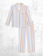 Ex M and S Women’s Long Sleeve Stripe Cotton Pyjama PJ Set in Ivory Mix