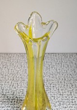 50s 60s Retro Vintage Yellow & Clear Murano Freeform Art Glass Bud Stem Vase