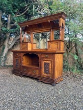 Antique Victorian arts and crafts nouveau carved walnut mirrored sideboard