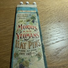 Victorian Original advertising Morris & Yeomans’ 9” white glass Steel Hat Pins 