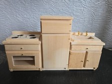 doll house furniture bare wood kitchen sink/stove/fridge  1.12