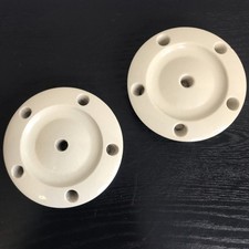 2 x Vintage Flower Frog / Small Candle Holder Cream Ceramic  6 Holes 10.5cm