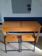 Vintage Children’s Double School Desks with Lids Mid Century chairs