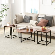 Set of 3 Round Coffee Table and 2PCS Square End Tables Modern Coffee Table Set