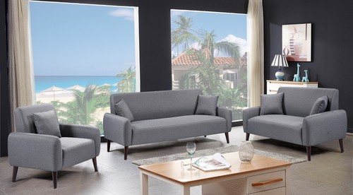 Grey linen sofa set seater - 3,