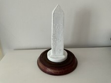 Opaline Egyptian Revival Pressed Glass Obelisk On A Wooden Plinth 