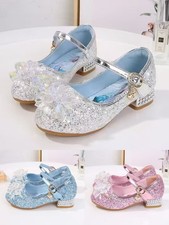 UK Kids Girls Princess Crystal Shoes Christmas Party Sequins Glitter Fancy Dress