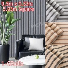 Black Wooden Slat Panelling Wallpaper 3D Wood Panel Faux Effect Stripe Feature*6