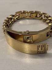 Ladies Guess Rhinestone G Locket Logo Chain Bracelet Watch Not Working