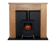 Adam New England Stove Fireplace Oak & Black + Hudson Electric Stove Black, 48"