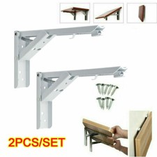 2X Wall MountedSprung Hinged Bracket Folding Table Shelf Worktop Metal Support